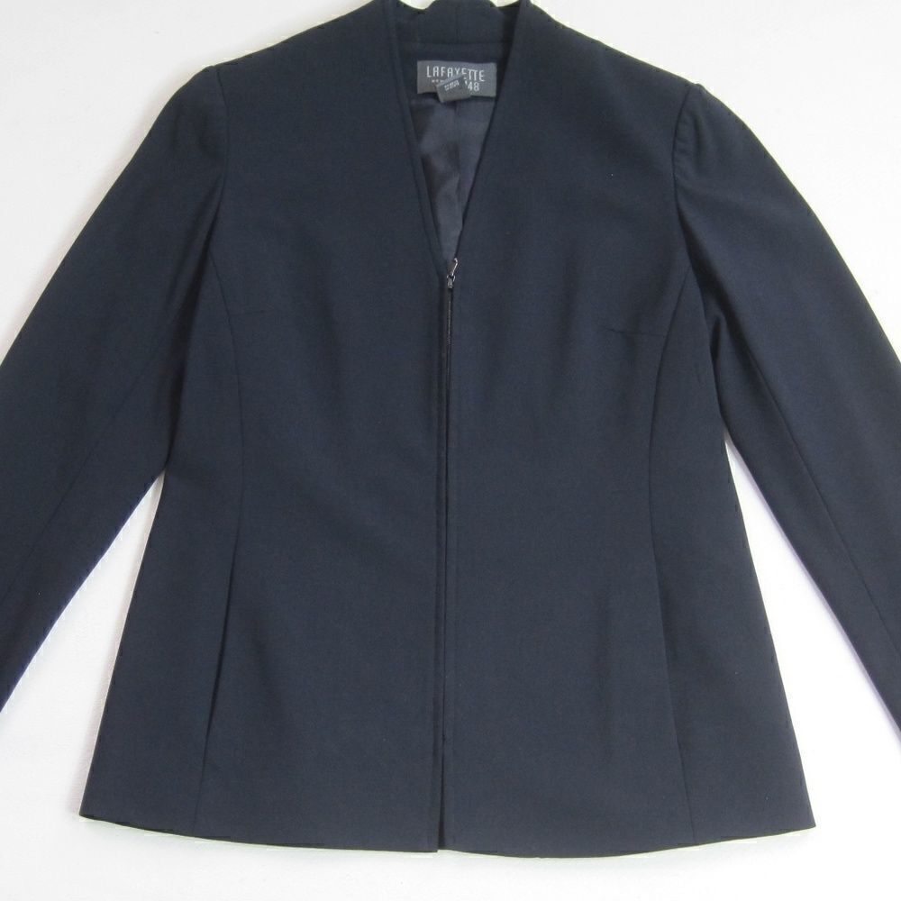 Lafayette 148 New York Jacket Blazer Zip Up Navy